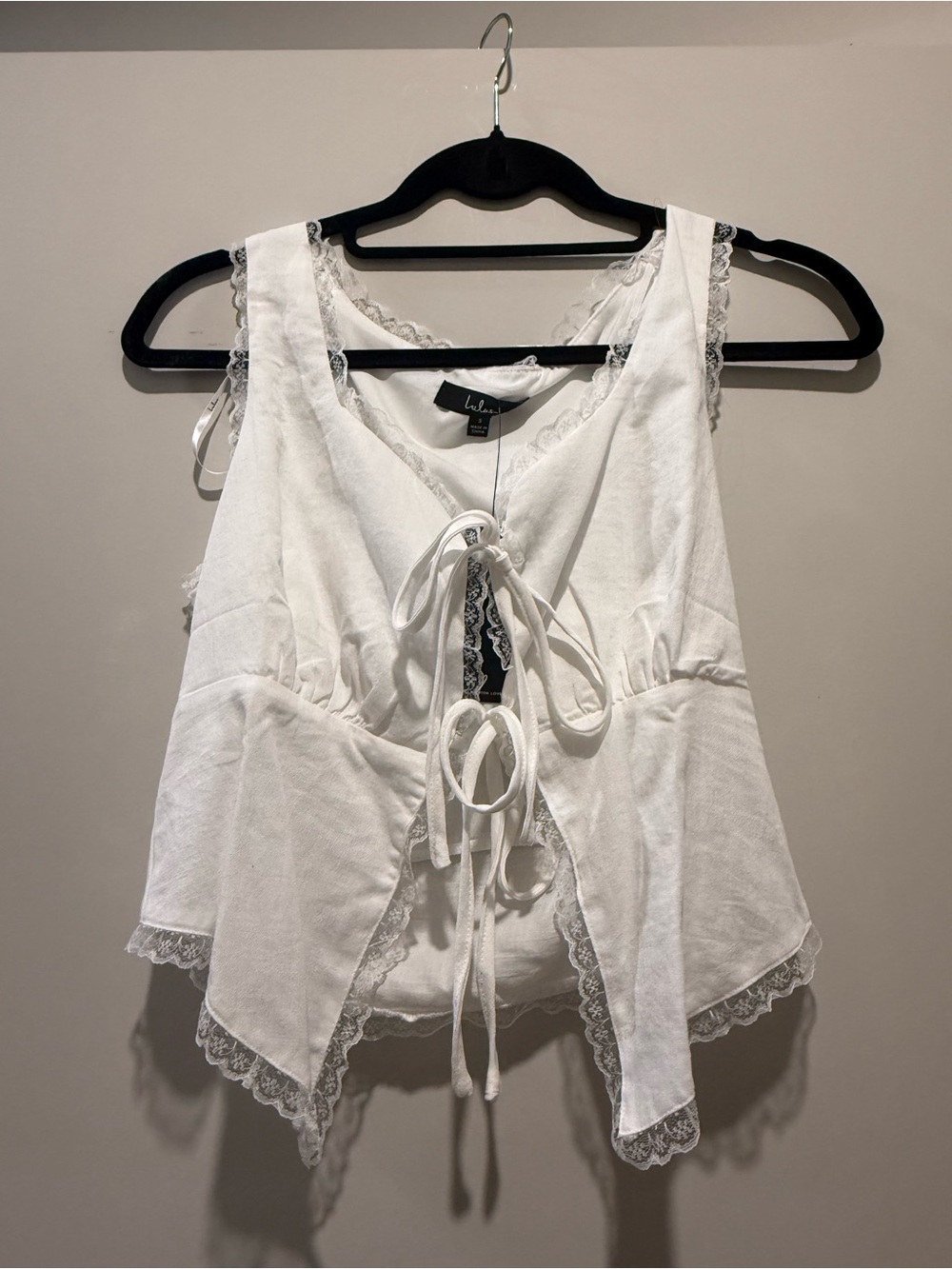 Lulus White Lace Trim Tie Front Vest Top NWT Size